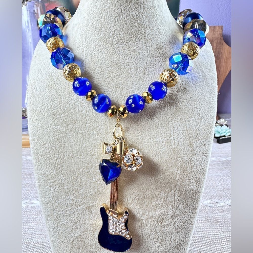 Kirkβs Folly ElegantβBlue Glass and Gold Beaded Pendant Necklace